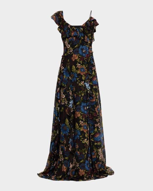 Veronica Beard Black Madeline Floral Silk Maxi Dress