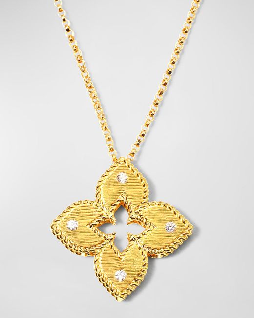 Roberto Coin Metallic Venetian Princess 18k Diamond Open Flower Necklace