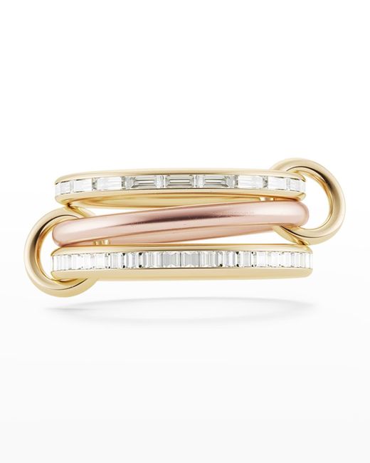 Spinelli Kilcollin White Yellow Gold And Rose Gold 3-linked Ring With Baguette And Carré Diamonds, Size 7