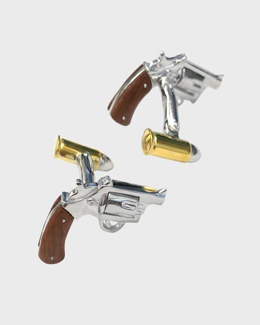 Jan Leslie White Gun And Bullet Cufflinks for men