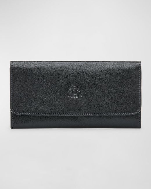 Il Bisonte Black Trifold Leather Continental Wallet