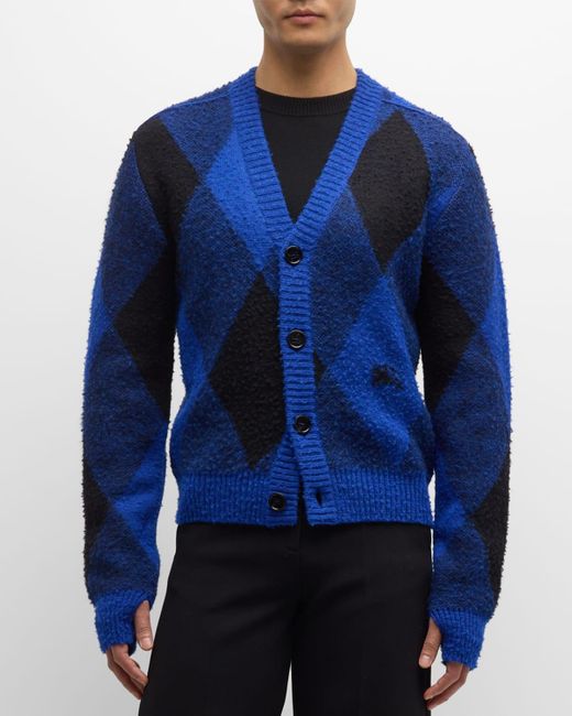 Burberry Blue Argyle Wool Cardigan Sweater for men