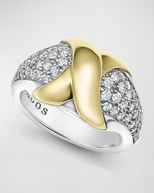 Lagos Metallic Embrace 18k Gold X And Sterling Silver Diamond Ring