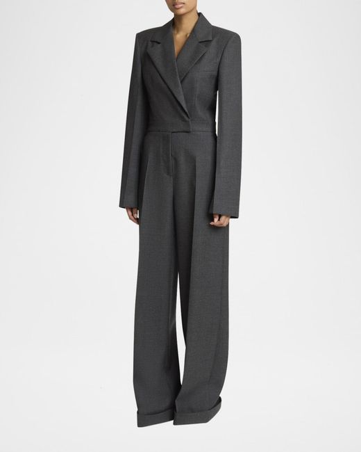 Givenchy Gray Wrap-Effect Grain De Poudre Wool Jumpsuit