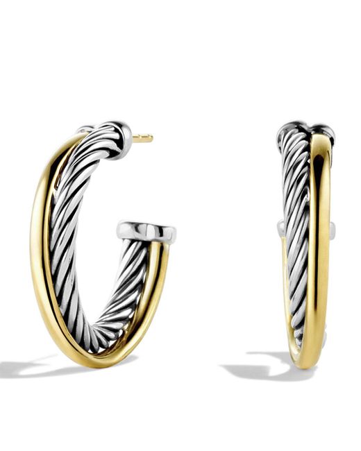 David Yurman Metallic Crossover Small Hoop Earrings With Gold