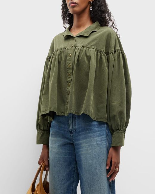 The Great The Poet Pleated Shirt Jacket in Green | Lyst