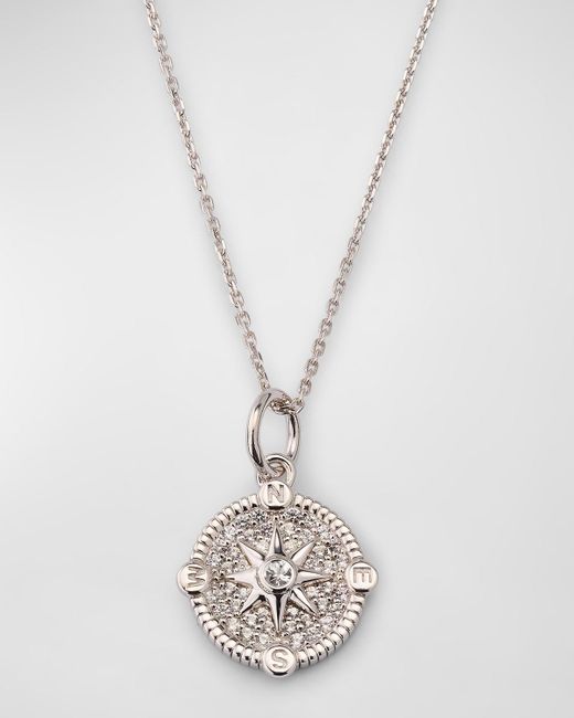 Monica Rich Kosann White 925 Mini Adventure Compass Pave Sapphire Necklace