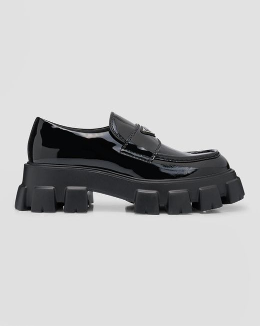 Prada Black Monolith Brushed Leather Penny Loafers for men