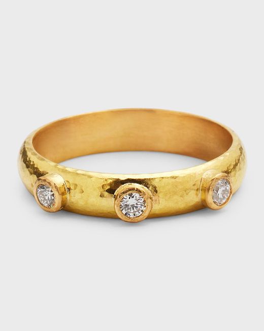Elizabeth Locke Metallic 19k Yellow Gold 3-diamond Stack Ring, Size 6.5