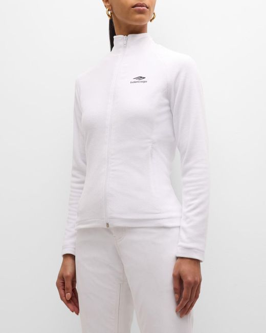 Balenciaga White 3b Sports Icon Polar Fleece Zip-up Jacket