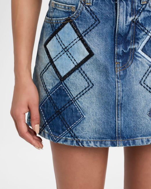 Marc Jacobs Blue Argyle Patchwork Denim Mini Skirt