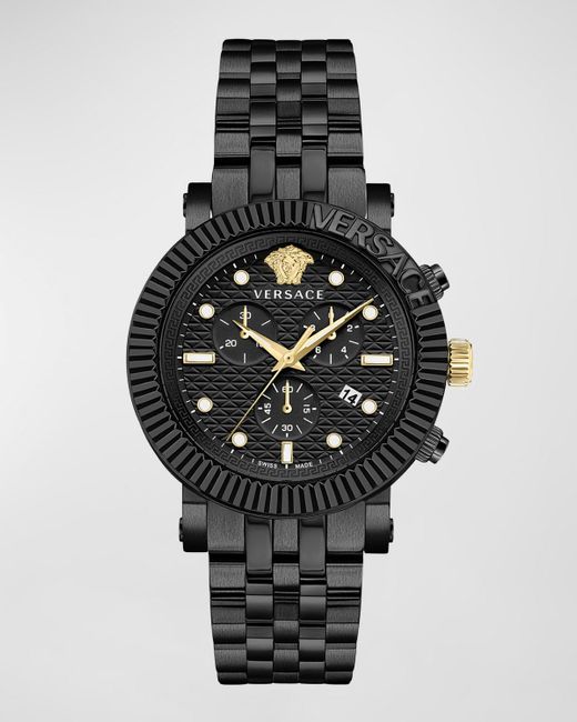 Versace Black V-Chrono Classic Ip Bracelet Watch, 45Mm for men