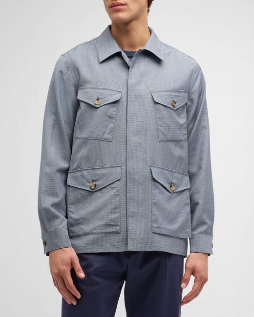 Paul Smith Blue Micro-Houndstooth Chore Jacket for men