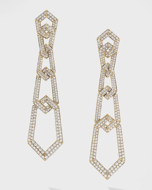David Yurman White Carlyle Linked Drop Earrings With Diamonds In 18k Gold, 18mm, 2.9"l