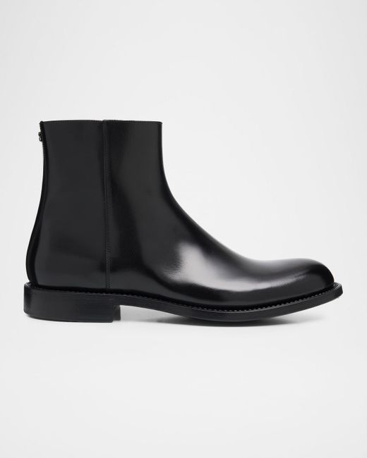 Dolce & Gabbana Black Leather Dg-Backstay Zip Ankle Boots for men
