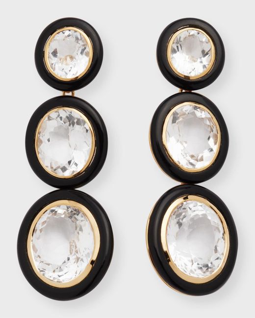 Goshwara Black Melange 3-tier Oval Earrings In 18k Gold With Rock Crystal & Onyx