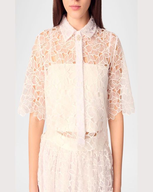 Maje Natural Ciblanche Lace Guipure Button-Front Shirt