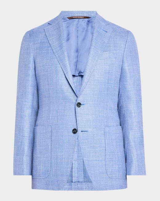 Canali Blue Apos;S Wool-Blend Hopsack Blazer for men
