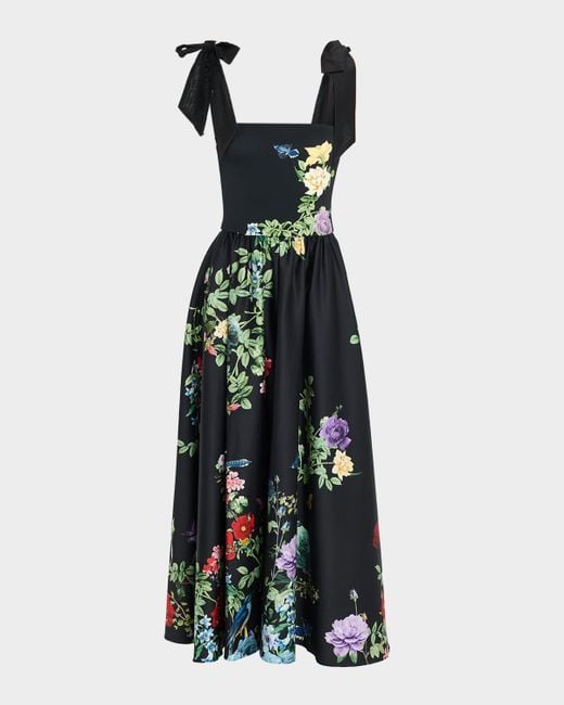 Alice + Olivia Black Oriana Tie Strap Drop-Waist Midi Dress