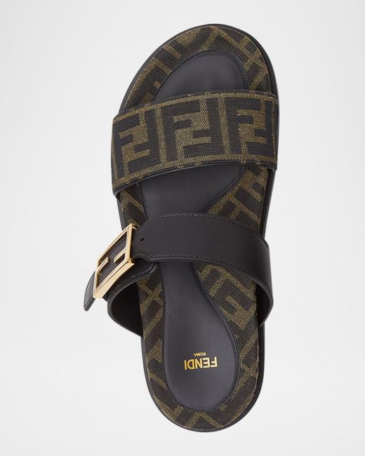 Fendi Black Ff Monogram Feel Slide Sandals