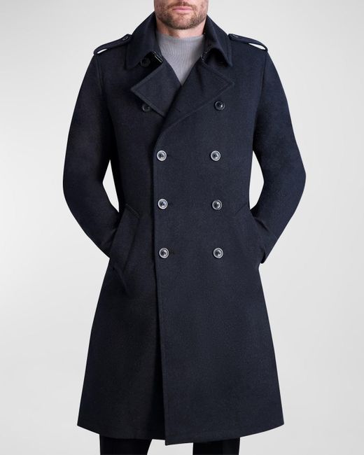 Karl Lagerfeld Blue Wool Trench Coat for men
