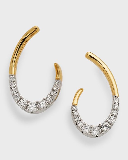 Frederic Sage Metallic 18k Yellow And White Gold Small Oval Micro-set Diamond And Polished Earrings