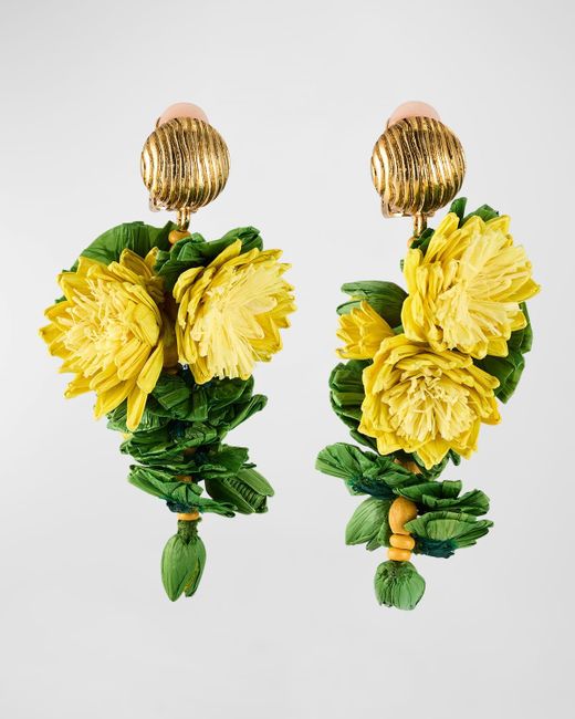 Oscar de la Renta Yellow Floral Cascade Earrings