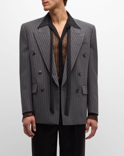 Saint Laurent Gray Double-Breasted Pinstripe Sport Coat for men