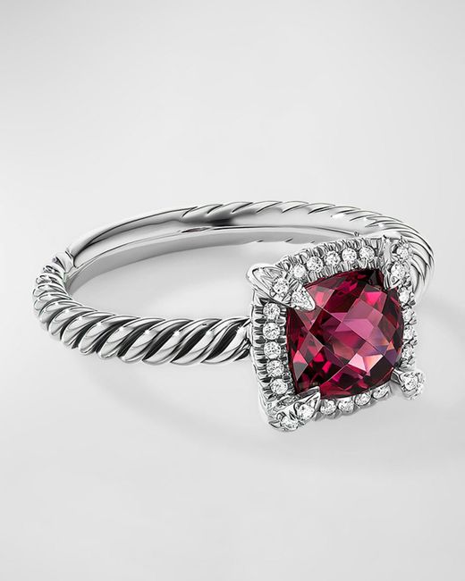 David Yurman Metallic Petite Chatelaine Pavé Bezel Ring With Gemstone And Diamonds In Silver, 7mm