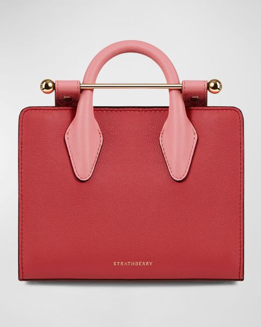 Strathberry Red Nano Bicolor Leather Tote Bag