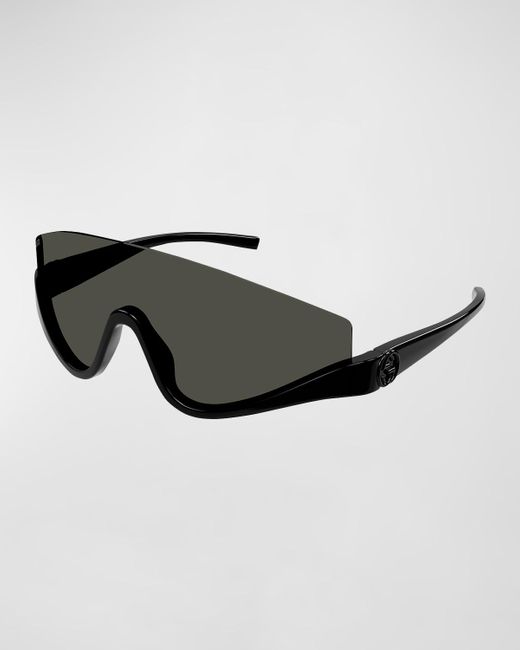 Gucci Black Half-rimmed Plastic Shield Sunglasses