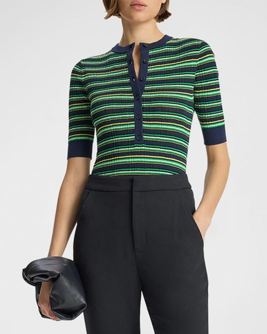 A.L.C. Green Fisher Pleated Button-front Top