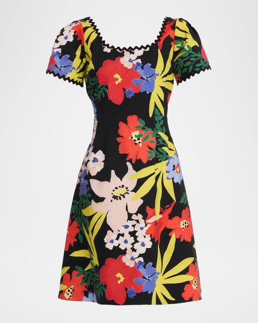 Teri Jon Floral-Print Ric Rac Dress | Lyst