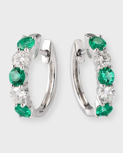 David Kord Blue 18k White Gold Earrings With 3.3mm Alternating Emeralds And Diamonds