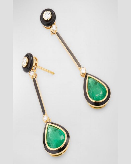Goshwara Green G-One Pear Shape And Onyx Earrings With Diamonds