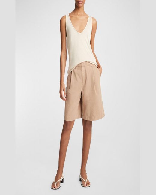 Vince Natural Washed Cotton Pleated Wide-Leg Shorts