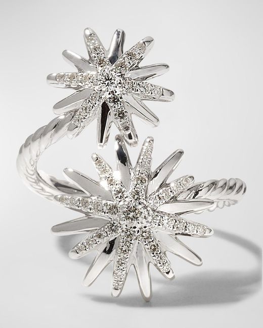 David Yurman Gray 20mm Starburst Bypass Ring In Diamonds And Sterling Silver