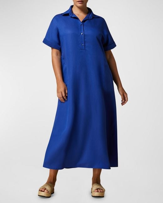 Marina Rinaldi Blue Plus Size Negelia Garment-Dyed Midi Shirtdress