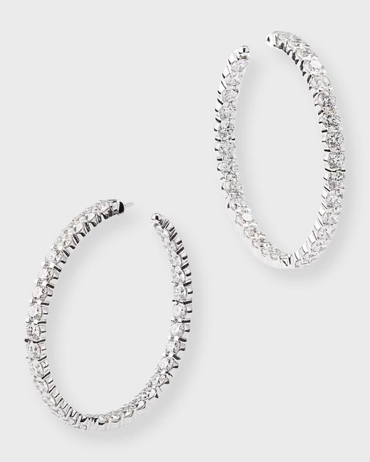 Memoire 18k White Gold Round Diamond Hoop Earrings, 35mm
