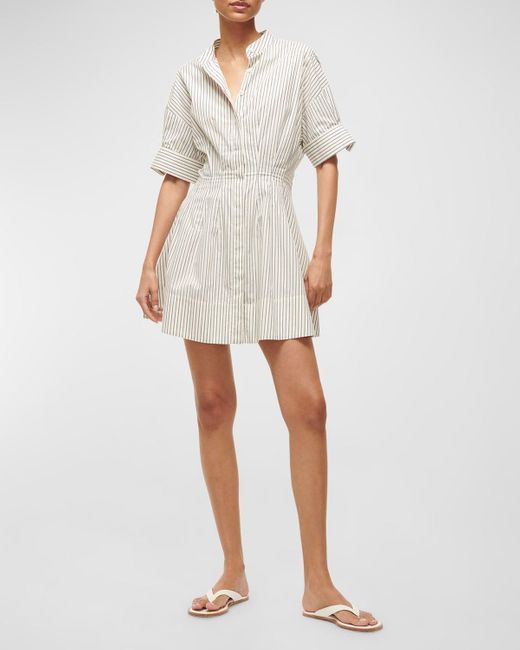 Staud White Lorenza Half-sleeve Stretch Poplin Mini Shirtdress