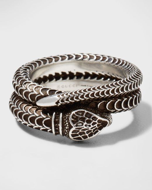 Gucci Metallic Sterling Silver Snake Ring for men