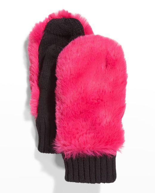 Surell Pink Faux-Fur Knit Mittens