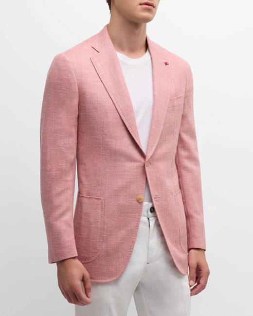 Isaia Pink Linen-Blend Blazer for men
