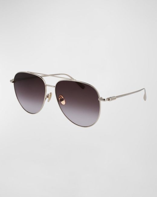 Ferragamo Brown Gancini Evolution Metal Aviator Sunglasses for men