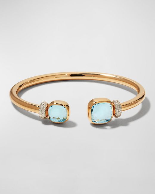 Pomellato Metallic Nudo Classic And Petit Rose Gold Bangle With Sky Blue Topaz, Size M
