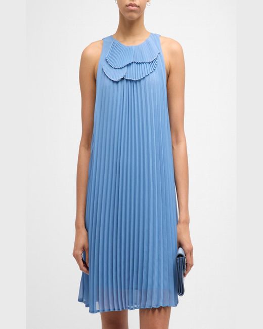 Emporio Armani Blue Sleeveless Pleated Mini Shift Dress