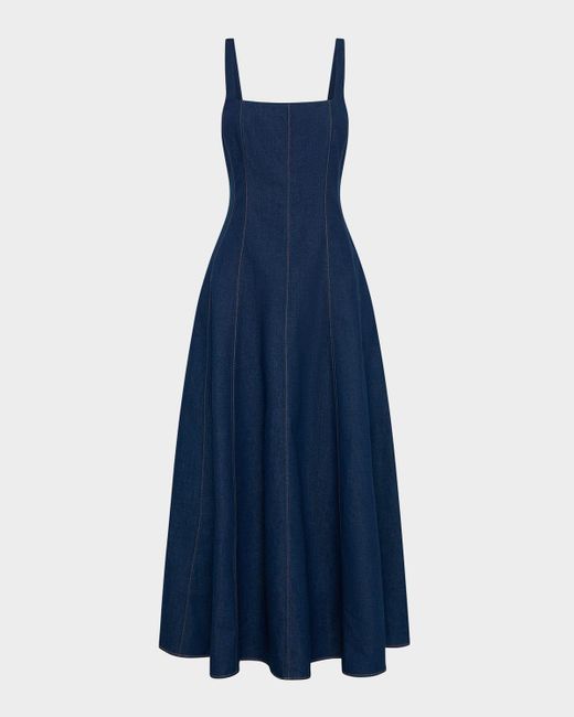 Nicholas Blue Athena Square-Neck Cotton Denim Maxi Dress