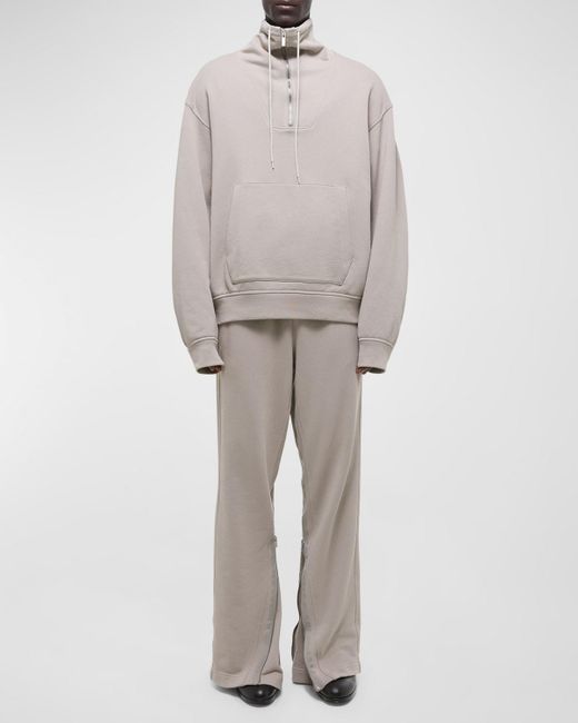 Helmut Lang Gray Funnel-Neck Zip-Front Cotton Sweatshirt for men