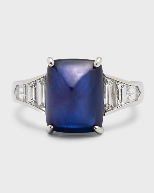 Bayco Blue Platinum Sugarloaf Cabochon Sapphire Ring, Size 6