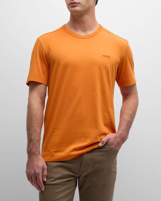 Zegna Orange Cotton Crewneck T-shirt for men